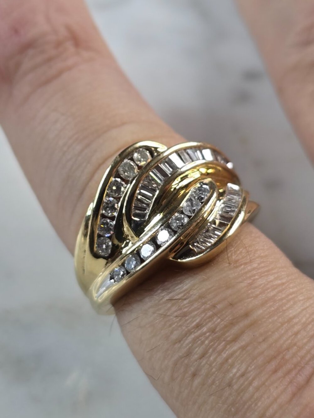 Womens Vintage Estate 14K Yellow Gold Modernist Diamond Ring 5.7g E1957 - Picture 5 of 5